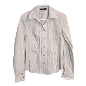 Weekend MaxMara white with tan/black stripes button down blouse - large